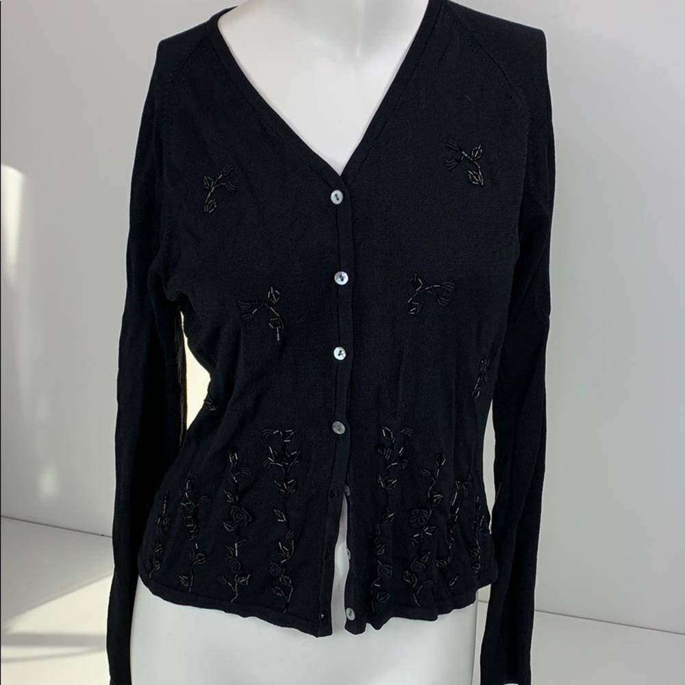 Cache Beaded Embellished Button Front Knit Top M - image 1